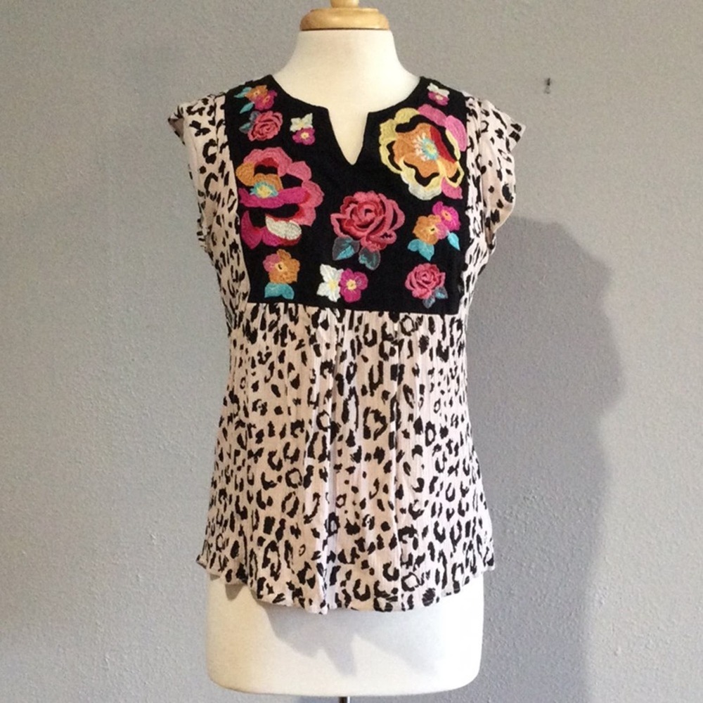 Savanna Jane Leopard Print Floral Embroidery Size M